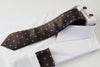 Mens Brown Diamond Matching Neck Tie, Pocket Square, Cuff Links And Tie Clip Set