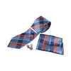 Mens Blue & Orange Checkered Matching Neck Tie, Pocket Square, Cuff Links And Tie Clip Set