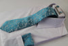 Mens Turquoise & Silver Boho Paisley Matching Neck Tie, Pocket Square, Cuff Links And Tie Clip Set