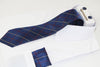 Mens Navy & Maroon Checkered Matching Neck Tie, Pocket Square, Cuff Links And Tie Clip Set