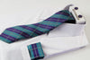 Mens Turquoise & Purple Checkered Matching Neck Tie, Pocket Square, Cuff Links And Tie Clip Set