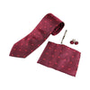 Mens Red Dotted And Floral Matching Neck Tie, Pocket Square, Cuff Links And Tie Clip Set