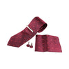 Mens Red Dotted And Floral Matching Neck Tie, Pocket Square, Cuff Links And Tie Clip Set