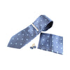 Mens Blue Dotted And Floral Matching Neck Tie, Pocket Square, Cuff Links And Tie Clip Set