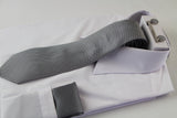 Mens Gunmetal & White Houndstooth Matching Neck Tie, Pocket Square, Cuff Links And Tie Clip Set