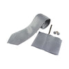 Mens Gunmetal & White Houndstooth Matching Neck Tie, Pocket Square, Cuff Links And Tie Clip Set