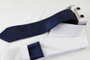 Mens Navy Plain Striped Matching Neck Tie, Pocket Square, Cuff Links And Tie Clip Set