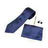 Mens Navy Plain Striped Matching Neck Tie, Pocket Square, Cuff Links And Tie Clip Set