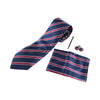 Mens Striped Neck Tie, Pocket Square, Cuff Links & Tie Clip Set