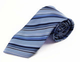 Mens Light Blue & Navy Striped 8cm Patterned Neck Tie