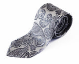 Mens Silver & Grey Paisley Patterned 8cm Neck Tie