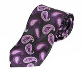 Mens Dark Purple With Mixed Purples Floating Paisley Patterned 8cm Neck Tie