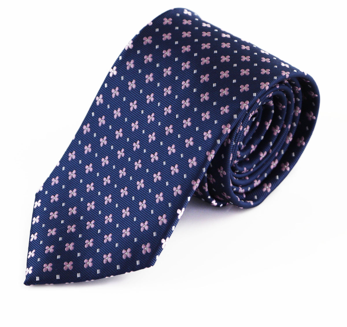 Mens Navy With Light Pink Flower Patterned 8cm Neck Tie – Tie Store ...