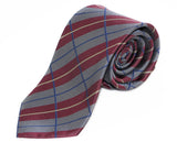 Mens Maroon & Grey Rectangular Striped Patterned 8cm Neck Tie