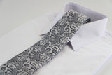 Mens Silver & Dark Grey Paisley Patterned 8cm Neck Tie