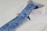 Mens Silver & Light Blue Paisley Patterned 8cm Neck Tie