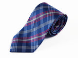 Mens Blue, Dark Pink & White Plaid Patterned 8cm Neck Tie