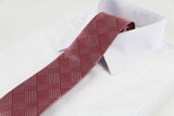 Mens Maroon & Silver Striped Squares Patterned 8cm Neck Tie