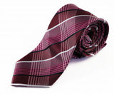 Mens Dark Red & Pink Plaid Patterned 8cm Neck Tie