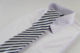 Mens White & Navy Thin Striped Patterned 8cm Neck Tie