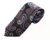Mens Brown & Grey Swirls Patterned 8cm Neck Tie
