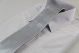 Mens Silver & White Diagonal Thin Striped Patterned 8cm Neck Tie