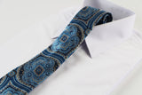 Mens Blue & Silver Boho Print Patterned 8cm Neck Tie