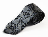 Mens Black & Grey Boho Print Patterned 8cm Neck Tie