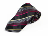 Mens Black, Pink & Light Yellow Plaid Patterned 8cm Neck Tie