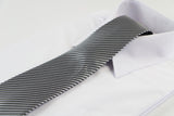 Mens Silver & Black Thin Diagonal Striped Patterned 8cm Neck Tie