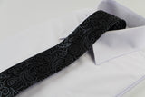 Mens Black & Silver Boho Paisley Patterned 8cm Neck Tie