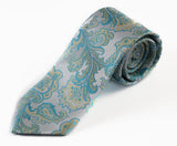 Mens Silver & Aqua Boho Paisley Patterned 8cm Neck Tie