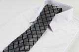 Mens Black & Silver Square Patterned 8cm Neck Tie