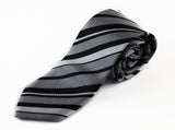 Mens Black & Silver Elegant Diagonal Striped Patterned 8cm Neck Tie