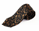 Mens Black & Copper Leaf Design Patterned 8cm Neck Tie