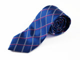 Mens Blue, Grey & Dark Pink Striped Patterned 8cm Neck Tie