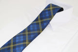 Mens Navy Blue & Yellow Plaid Striped Patterned 8cm Neck Tie