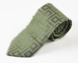 Mens Silver With Olive Green Maze Patterned 8cm Neck Tie