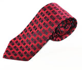 Mens Dark Red & Burgundy Square Design Patterned 8cm Neck Tie