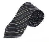 Mens Black And Grey Striped Patterned 8cm Neck Tie