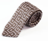 Mens Dusty Pink With Brown Maze Patterned 8cm Neck Tie