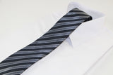 Mens Grey & Gunmetal Striped Patterned 8cm Neck Tie