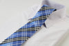 Mens Light Blue, Black & White Plaid Striped Patterned 8cm Neck Tie