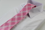 Mens Light Pink & White Plaid Striped Patterned 8cm Neck Tie