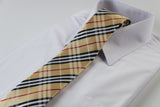 Mens Gold, Black & Red Plaid Striped Patterned 8cm Neck Tie