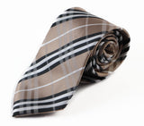 Mens Cafe, White, & Black Plaid Striped Patterned 8cm Neck Tie