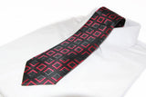 Mens Black & Red Striped Square Box Patterned 8cm Neck Tie
