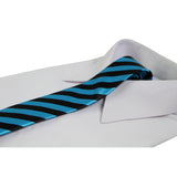 Mens Ocean Blue & Black Thick Striped 5cm Skinny Neck Tie