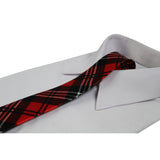 Mens Red & Black Plaid Striped 5cm Skinny Neck Tie
