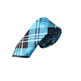 Mens Ocean Blue & Black Plaid Striped 5cm Skinny Neck Tie